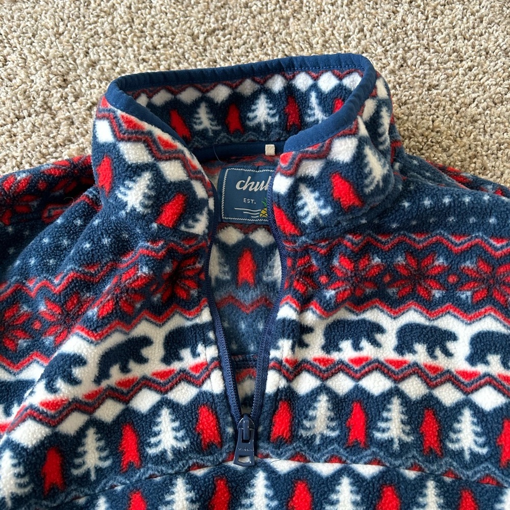 Chubbies Men's The Bearly Wild Quarter Zip Fleece Pullover Red White Blue Size M - Picture 3 of 11